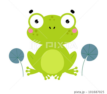 Happy Green Frog with Protruding Eyes Sitting Vector Illustration Happy Green Frog with Protruding Eyes Sitting Vector Illustration 101687025