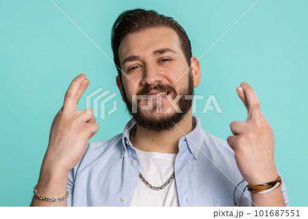 Lebanese man crossed fingers asking good luck, wishing good exam results win victory lottery jackpot 101687551