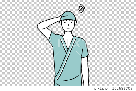 Male hospitalized patient scratching his head in trouble Male hospitalized patient scratching his head in trouble 101688705