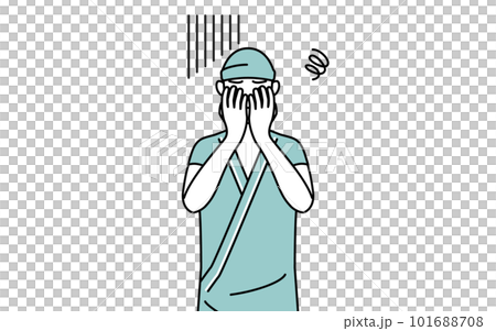 一名抑鬱並摀住臉的男性住院患者 101688708