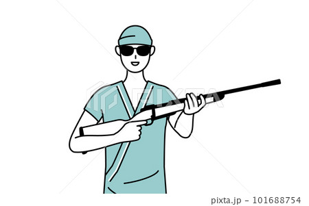 サングラスをかけてライフル銃を持つ男性入院患者 101688754
