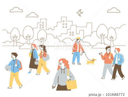 公園を通る様々な人たち_色 101688772