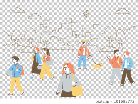 Various people passing through the park _ color Various people passing through the park _ color 101688772