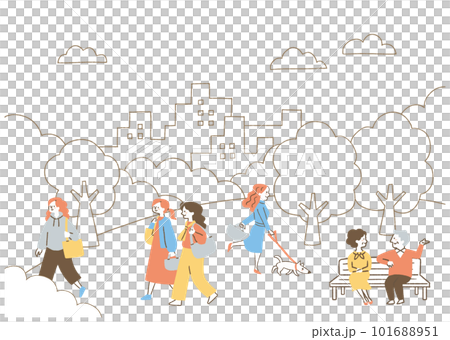 Various people in the park where you can see the city _ color 101688951