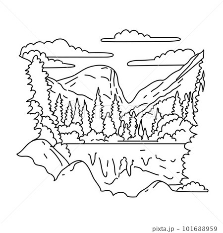 Mirror Lake Trail in Yosemite National Park California Monoline Line Art Drawing Mirror Lake Trail in Yosemite National Park California Monoline Line Art Drawing 101688959