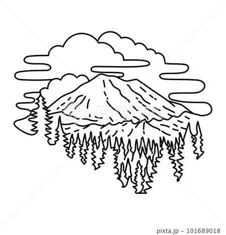 Mount Rainier National Park in Washington State Monoline Line Art Drawing 101689018