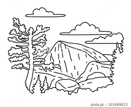North Dome on the Indian Ridge Yosemite National Park California Monoline Line Art Drawing 101689023