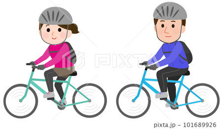 サイクリング　ヘルメットを被って自転車に乗る女性と男性　イラスト 101689926