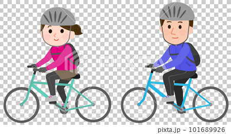 サイクリング　ヘルメットを被って自転車に乗る女性と男性　イラスト 101689926