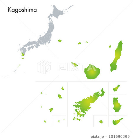 鹿児島県の離島と日本列島地図