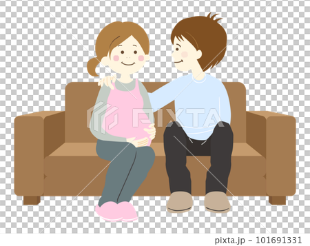 ソファーに座る妊娠中の妻と夫 ソファーに座る妊娠中の妻と夫 101691331