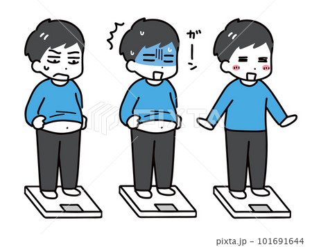 体重計に乗った男性のセット 101691644