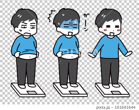 体重計に乗った男性のセット 101691644