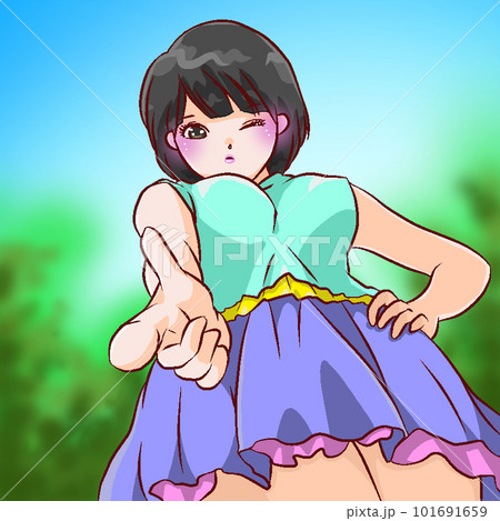 ウィンクで指差す女性 101691659