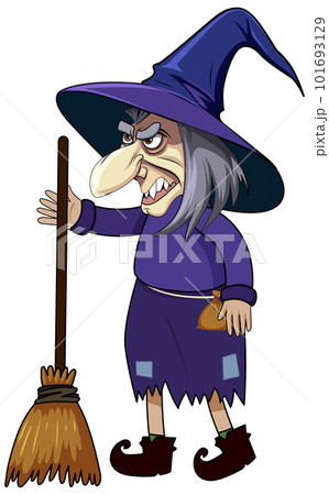 Old Witch Holding on a Broomstick Cartoon Character 101693129
