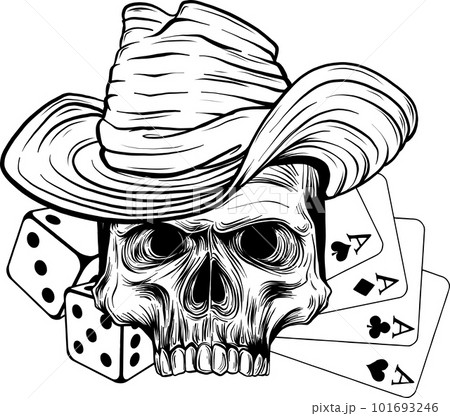vector illustration of Skull cowboy monochrome on white background 101693246
