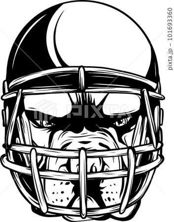 monochrome Portrait of the Smiling dog in a blue rugby helmet. Vector illustration. monochrome Portrait of the Smiling dog in a blue rugby helmet. Vector illustration. 101693360