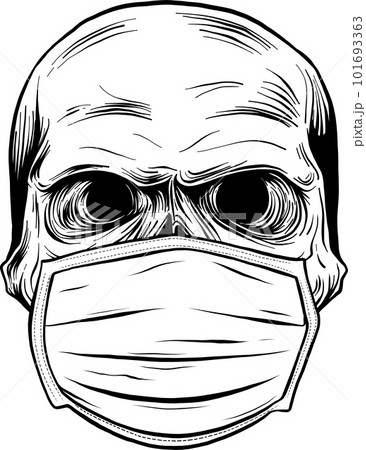 monochrome Skull in the medical mask. Vintage vector illustration 101693363