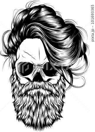 Monochrome Skull with mustache and beard Hipster vector illustration 101693365