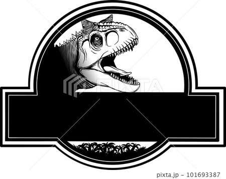 Vintage reptile label with dinosaur of mesozoic era in monochrome style isolated vector illustration Vintage reptile label with dinosaur of mesozoic era in monochrome style isolated vector illustration 101693387