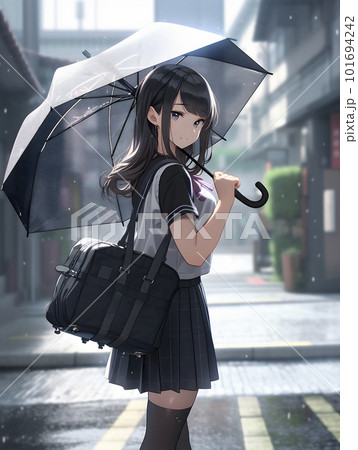 傘をさして横断歩道を歩く女子高生「AI生成画像」 傘をさして横断歩道を歩く女子高生「AI生成画像」 101694242