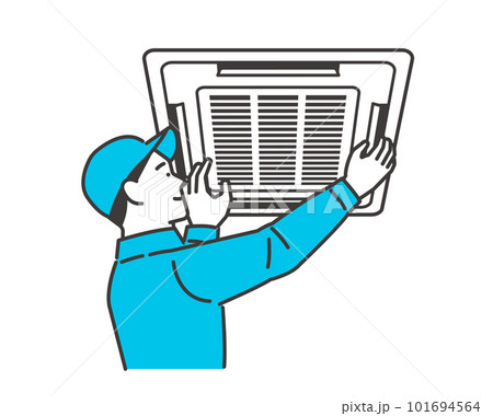 業務用エアコンを取り付ける業者のベクターイラスト素材/会社/天井 業務用エアコンを取り付ける業者のベクターイラスト素材/会社/天井 101694564