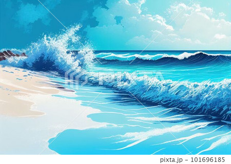 Summer beach seascape and sea wave runs over the sandy shore Created with Generative AI technology. 101696185