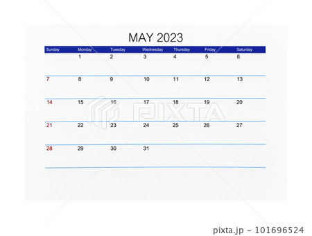 The May 2023 Calendar page for 2023 year isolated on white background, Saved clipping path. 101696524