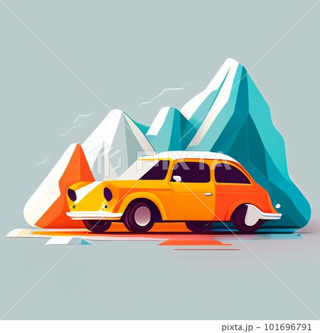 Illustration of minimalist sport car on landscape background Created with Generative AI technology. 101696791