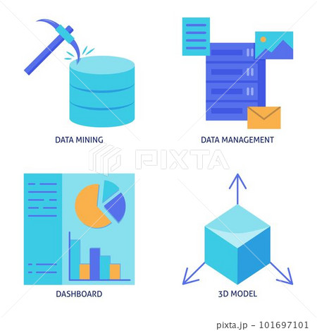 Data mining and management flat icon set 101697101