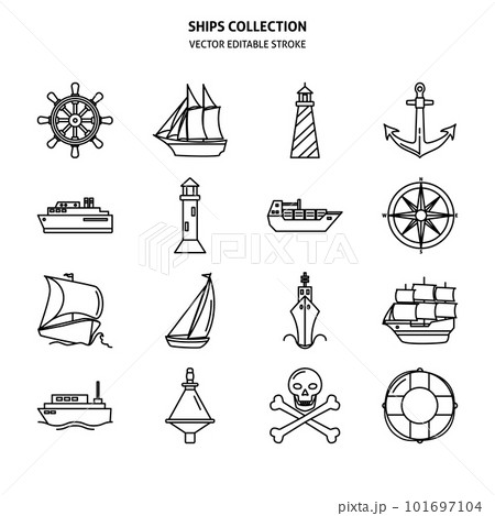 Sea collection of ship and nautical icons in line style 101697104