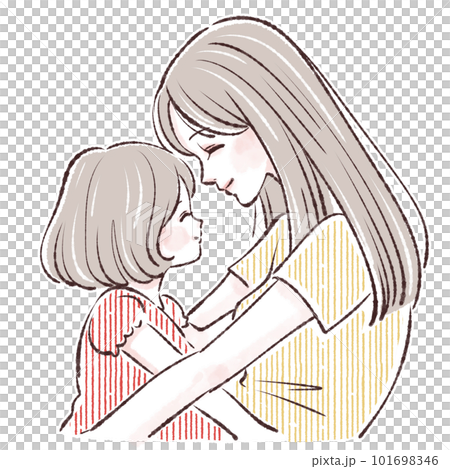 女性, 人物, イラスト, 家族, 女の子, 幸せ, 若い, 愛, 笑顔, 母親, 子供, かわいい 101698346