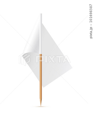 White flag on wooden toothpick. Rectangle paper...のイラスト素材