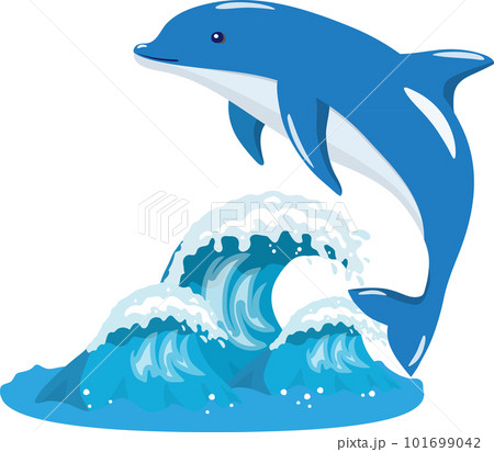 高品質♡ラクマー波乗りイルカちゃん❤ 波とジャンプするイルカのイラスト素材 [101699042] - PIXTA