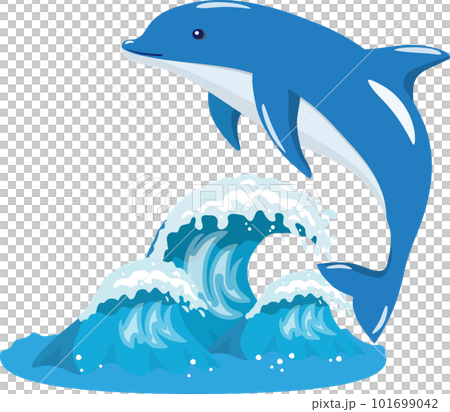 高品質♡ラクマー波乗りイルカちゃん❤ 波とジャンプするイルカのイラスト素材 [101699042] - PIXTA