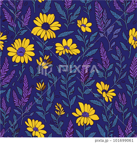 Floral seamless pattern on dark blue background  101699061