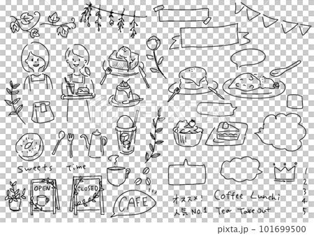 ラフな手描きカフェの線画イラスト 101699500