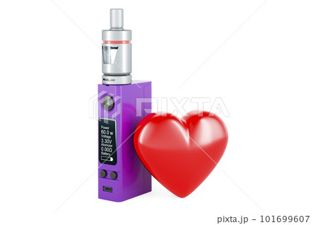 Box Mod e-cigarette with red heart, 3D rendering Box Mod e-cigarette with red heart, 3D rendering 101699607
