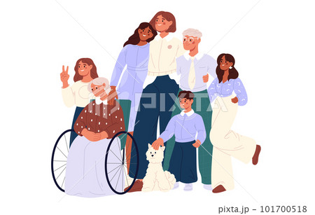 Family adoption. Happy parents adopt multicultural children. Flat vector isolated illustration 101700518