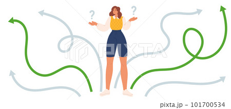 Career path search. Woman making decision way career. Choose path in business. Flat vector illustration Career path search. Woman making decision way career. Choose path in business. Flat vector illustration 101700534