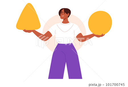 Man making decision. Person doubting,choosing between two alternatives, solving problems. Dilemma concept. Flat vector illustration 101700745