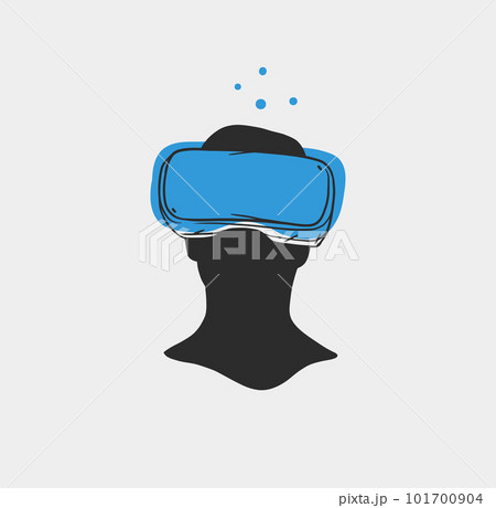 Hand drawn vector abstract graphic line art collection with virtual reality technology headset devise and human silhouette. Human in virtual reality headset outline design. Concept of virtual reality. Hand drawn vector abstract graphic line art collection with virtual reality technology headset devise and human silhouette. Human in virtual reality headset outline design. Concept of virtual reality. 101700904