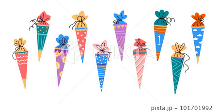Set of candy,school cones for first grader in germany.Flat vector illustration. 101701992
