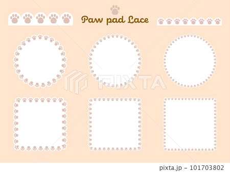 肉球モチーフのレースフレームとラインのセット 白地にブラウン柄 肉球モチーフのレースフレームとラインのセット 白地にブラウン柄 101703802