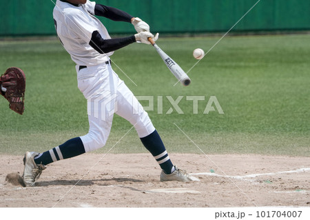 野球の試合中にピッチャーの投げたボールにバッターがタイミングを合わせてスイングする選手 101704007