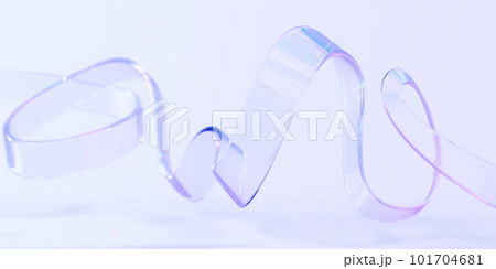 Transparent iridescent ribbon 3d render. Flying wavy curved line of plastic, acrylic or glass, holographic clear liquid tape with gradient texture, isolated abstract geometric shape. 3D illustration 101704681