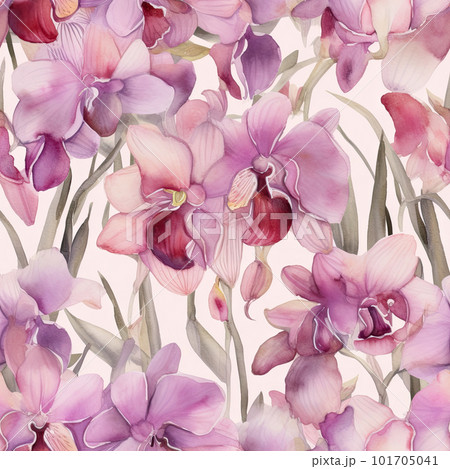 Nature orchid flower pattern design line, arts....のイラスト素材 [101705041 ...