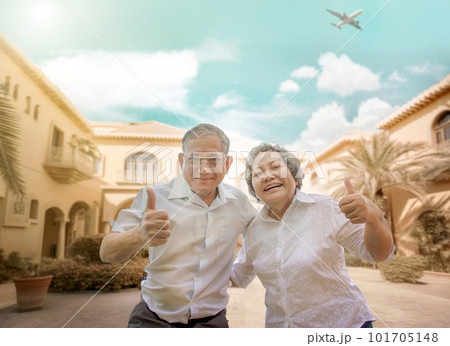 happy couple senior grandparent going to travel on tropicana resort in active life. Golden periot for freedom after retirement age enjoy the time to travel around the world with healthy life happy couple senior grandparent going to travel on tropicana resort in active life. Golden periot for freedom after retirement age enjoy the time to travel around the world with healthy life 101705148