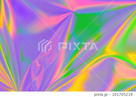Abstract neon holographic metallic foil background in 80s, 90s style 101705219