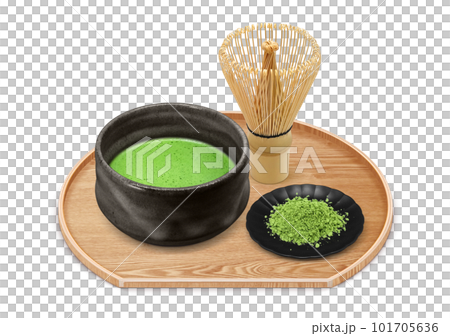 抹茶和茶拂的真實插圖 101705636